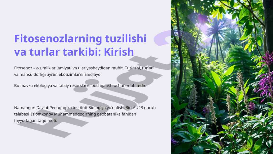 Fitosenozlarning tuzilishi va turlar tarkibi
