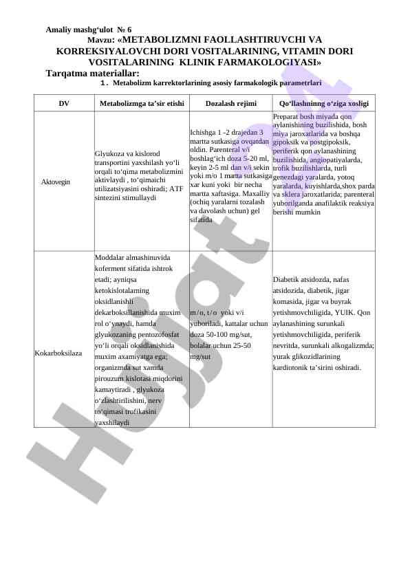 Metabolizmni faollashtiruvchi dori vositalari
