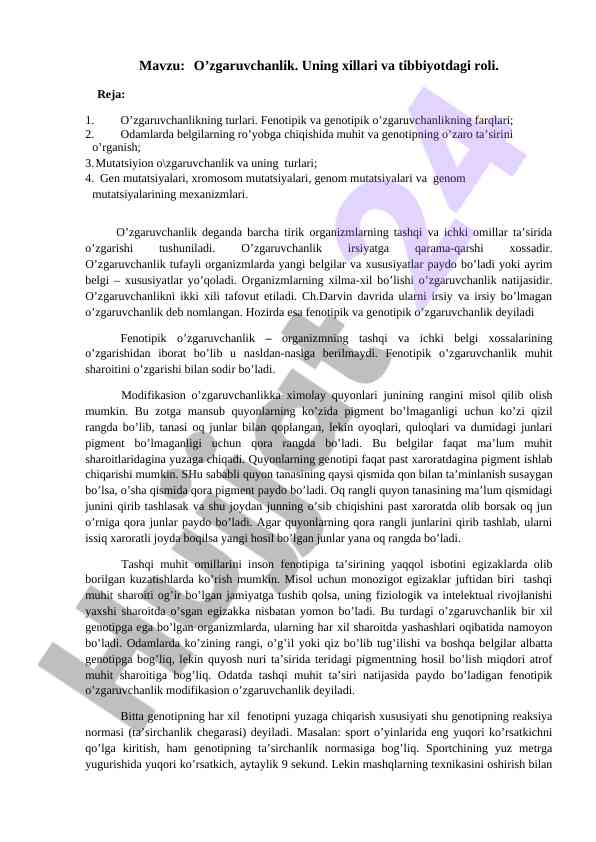O’zgaruvchanlik turlari va tibbiyotdagi roli