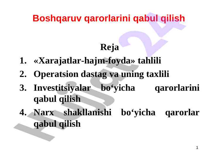 Investitsion qarorlarni qabul qilish tahlili