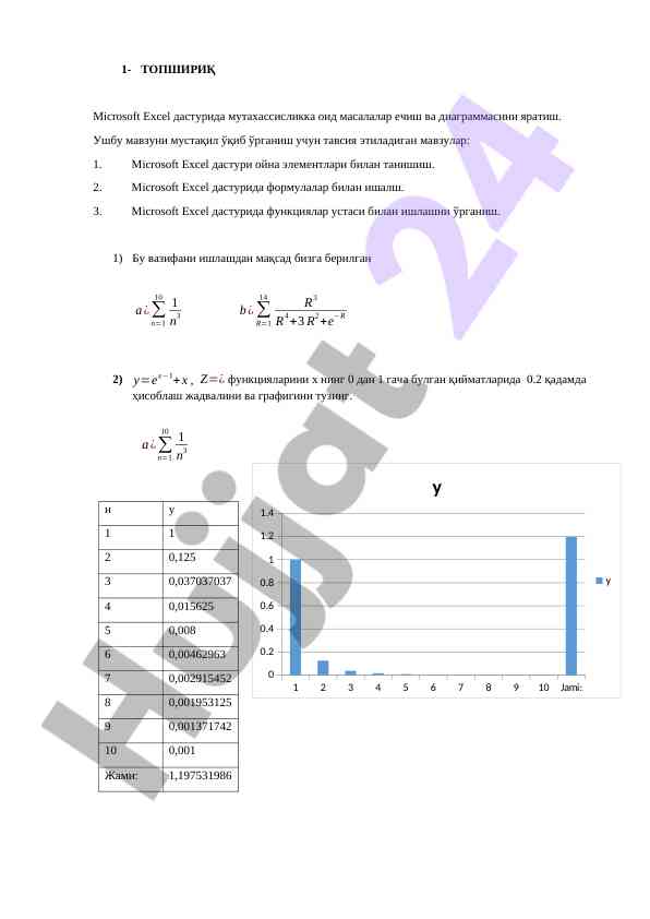 Microsoft excel dasturida hisoblashlar va diagrammalar