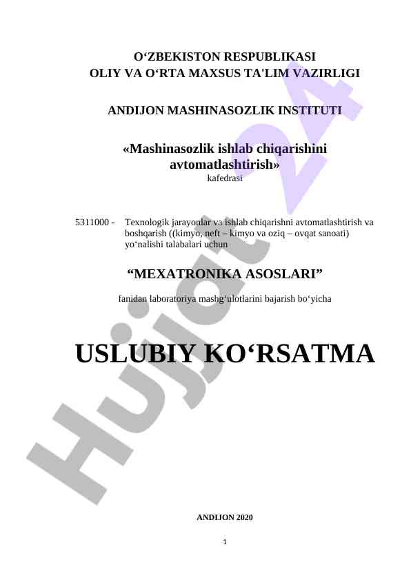 Mexatronika asoslari laboratoriya mashg‘ulotlari