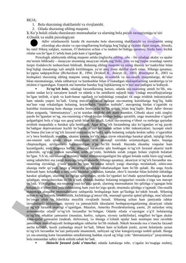 Bola shaxsining shakllanishi va rivojlanishi