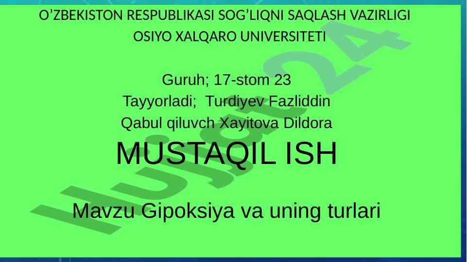 Gipoksiya va uning turlari haqida ma'lumotlar