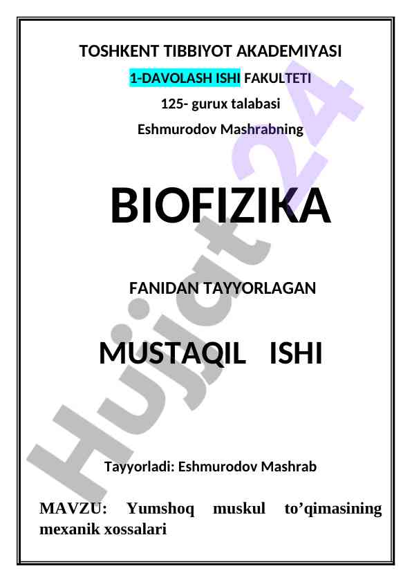 Yumshoq muskullar mexanik xossalari taqdimoti