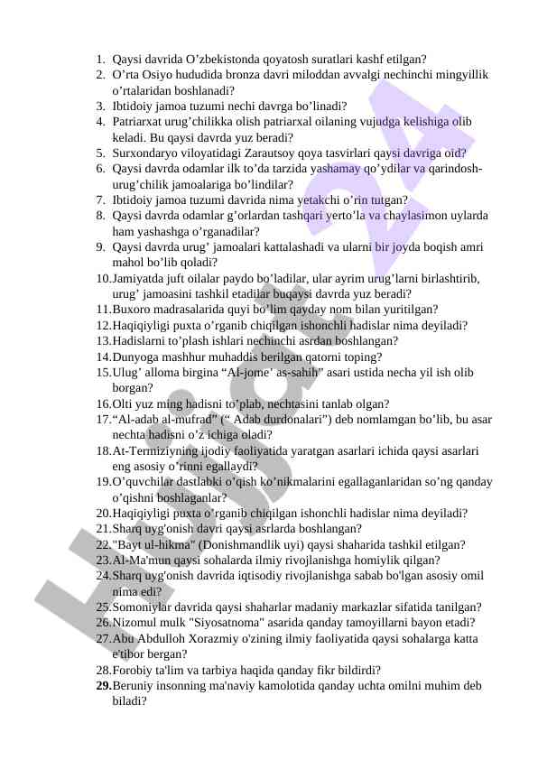 O’zbekistonda qoyatosh suratlari kashf etish davrlari