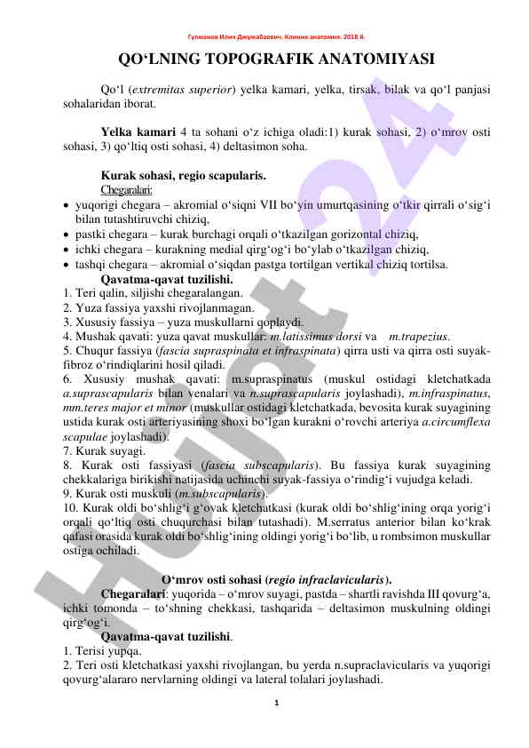 Qolning topografik anatomiyasi va tuzilishi