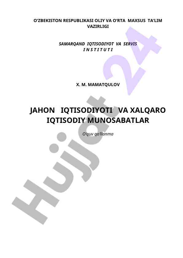 Jahon iqtisodiyoti va xalqaro iqtisodiy munosabatlar
