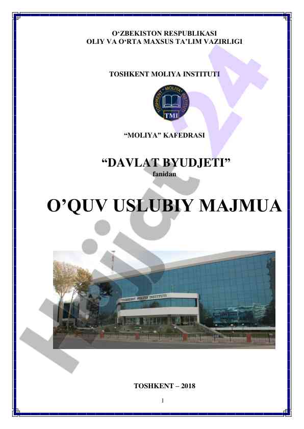 Davlat byudjeti fanidan o‘quv usuliy majmua