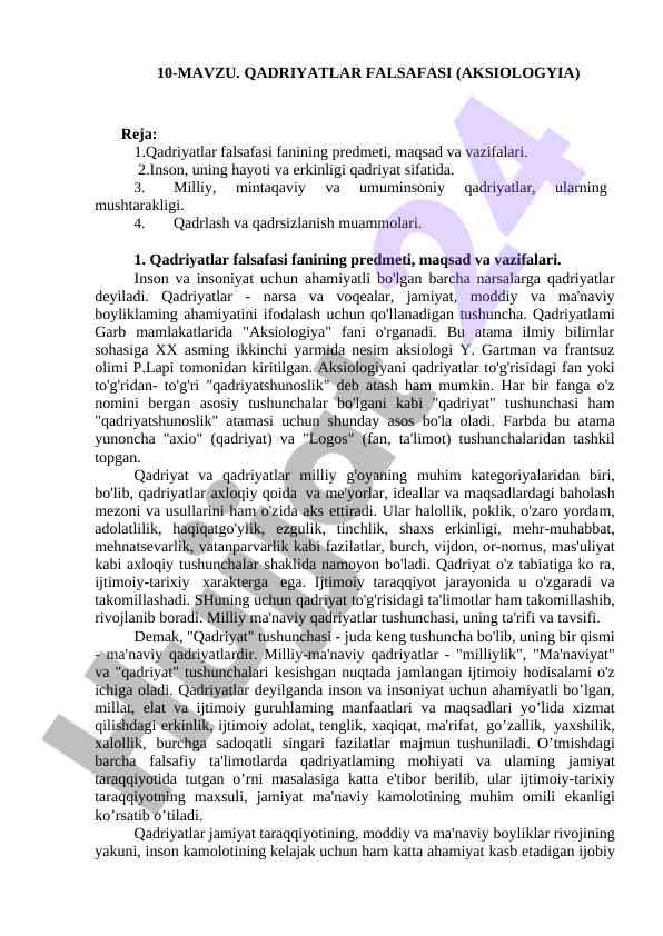 Qadriyatlar falsafasi: aksiologiya o‘rganilishi