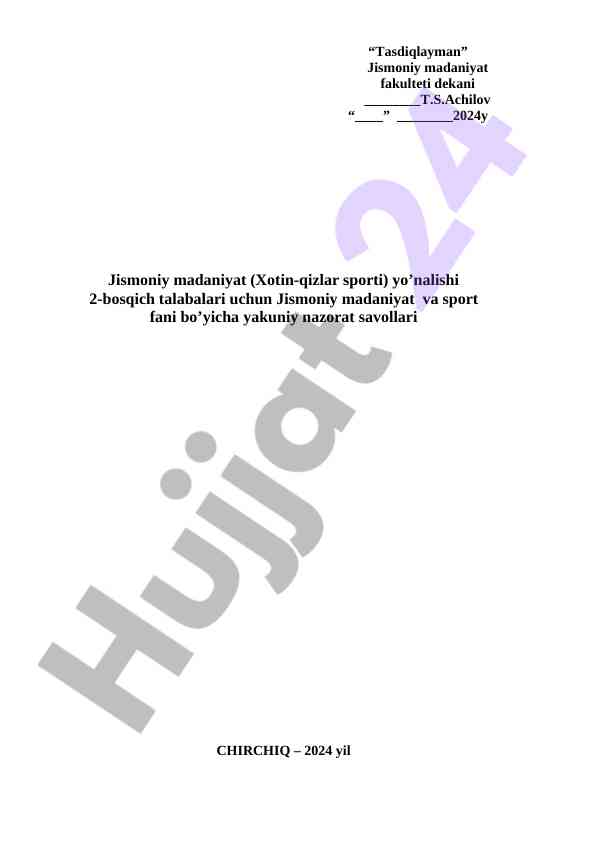 Jismoniy madaniyat va sport fani nazorat savollari