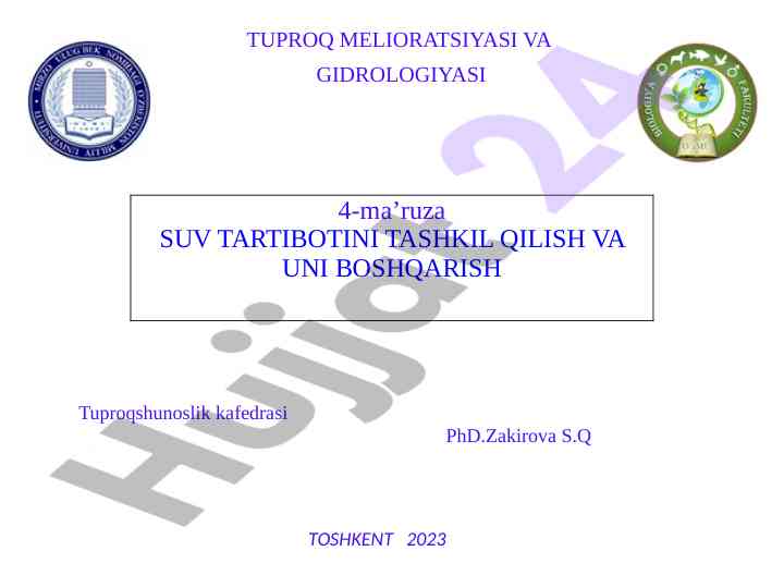 Tuproq melioratsiyasi va gidrologiyasi asoslari