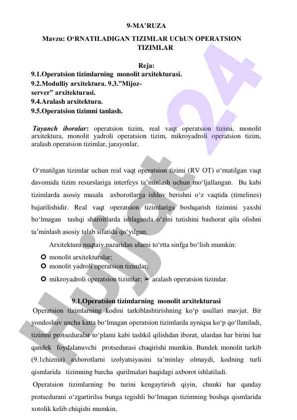 O‘rnatiladigan tizimlar uchun operatsion tizimlar