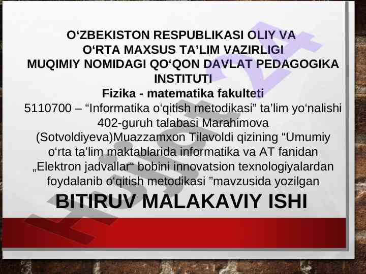 Innovatsion texnologiyalar bilan o‘qitish metodikasi