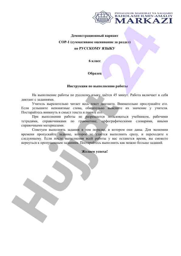 Суммативное оценивание по русскому языку 6 класс