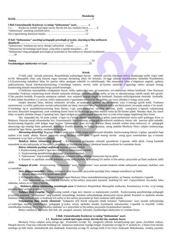 Qobusnoma asaridagi pedagogik goyalar tahlili