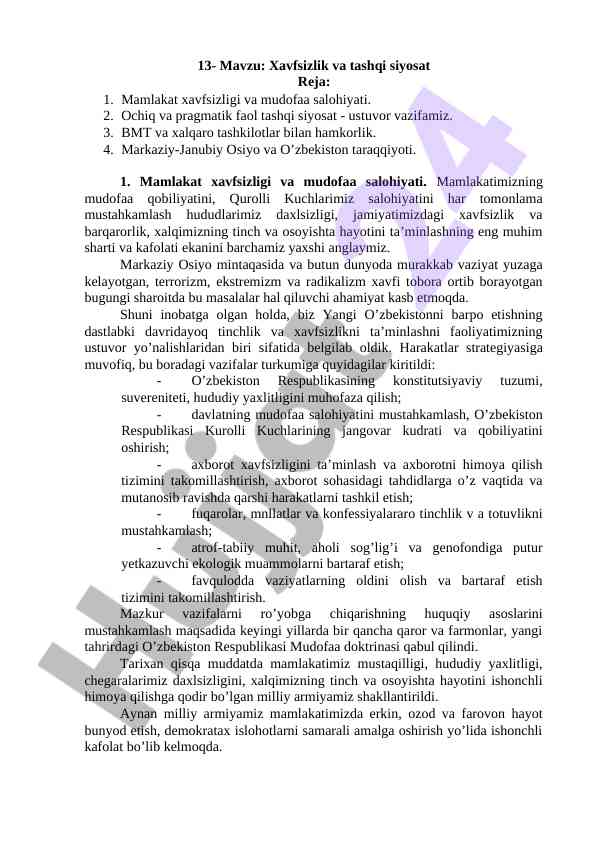 Xavfsizlik va tashqi siyosat mavzusi bo'yicha tahlil