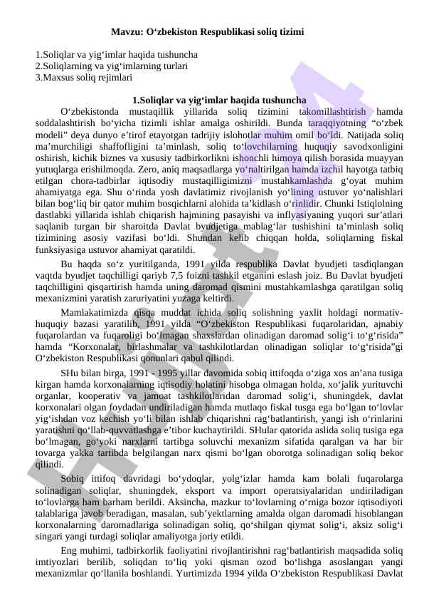 Soliq tizimi: soliq va yig'imlar turlari