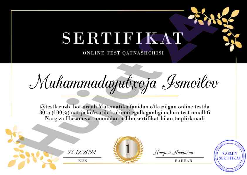 Matematika fanidan online test natijalari