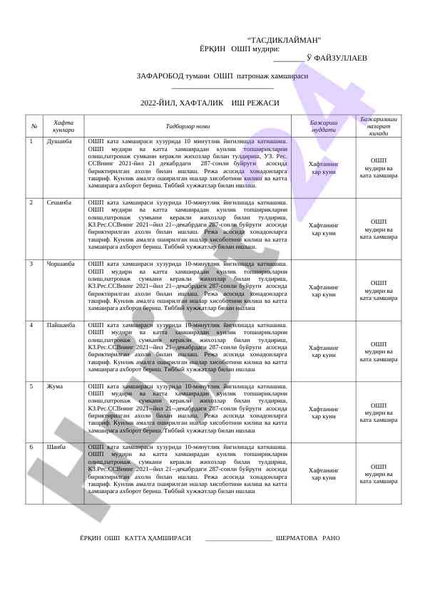 Oshp katta hamshira huzurida yigilish rejasi