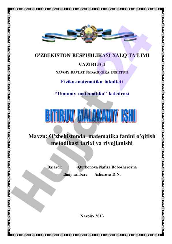 O'zbekistonda matematika o'qitish metodikasi tarixi