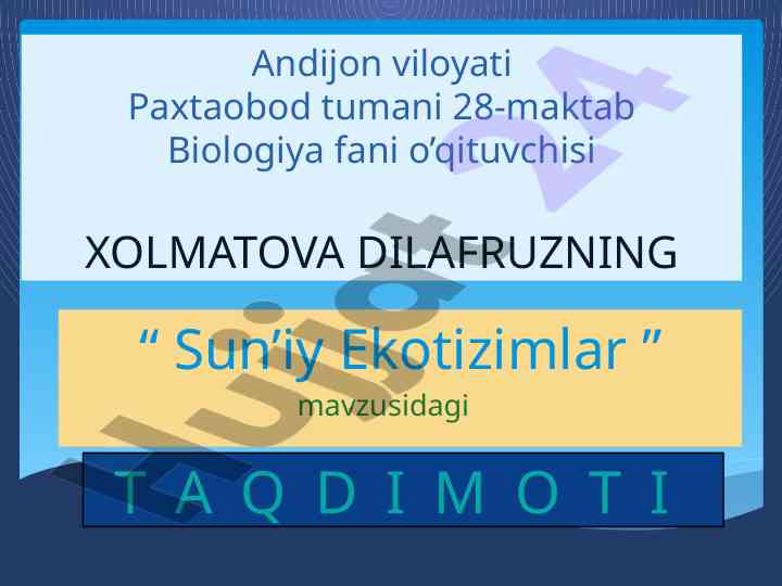 Sun’iy ekotizimlar mavzusidagi taqdimot