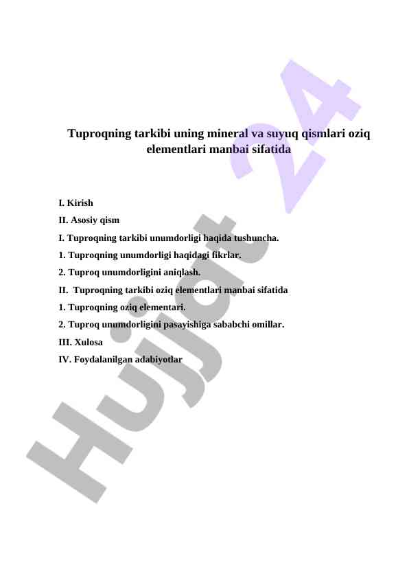 Tuproqning Oziq Elementlari Manbai