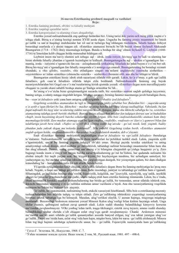 Estetika fanining predmeti va maqsadlari