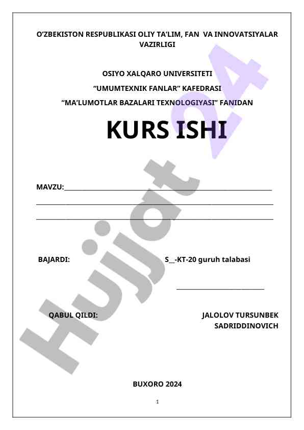 Malumotlar bazalari texnologiyasi kurs ishi