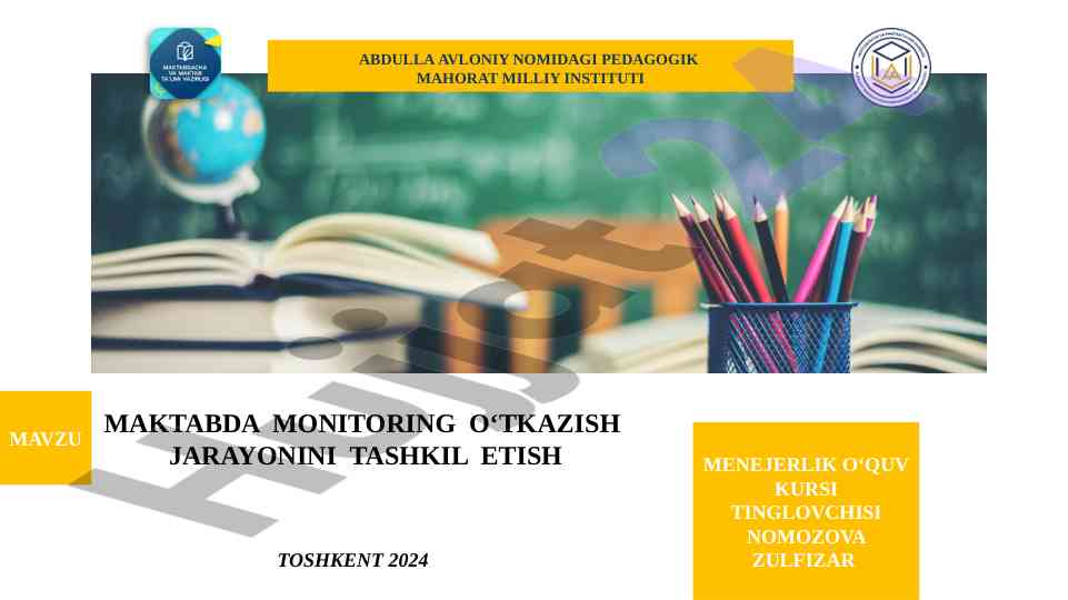 Menejerlik o‘quv kursida monitoring tashkili
