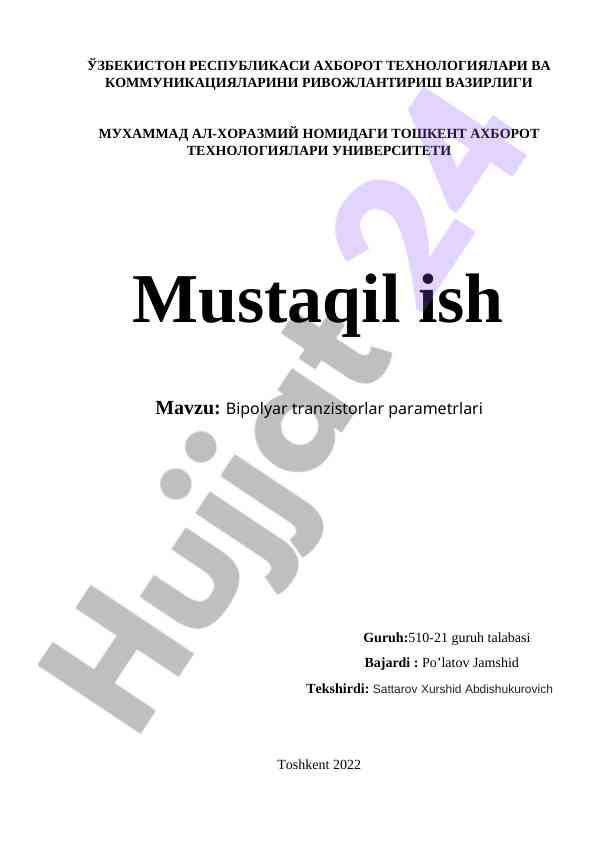 Bipolyar tranzistorlar parametrlari tahlili