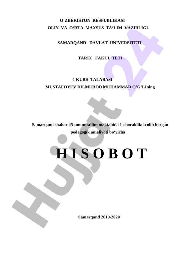 Pedagogik amaliyot hisoboti 2019-2020 yilida