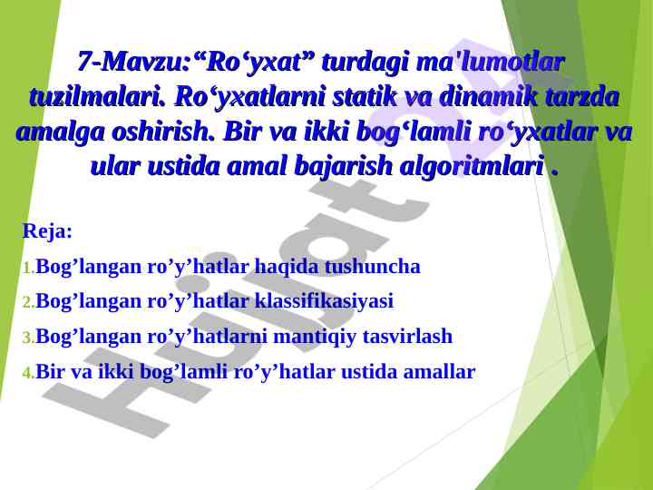 Ro'yxat turdagi ma'lumotlar tuzilmalari