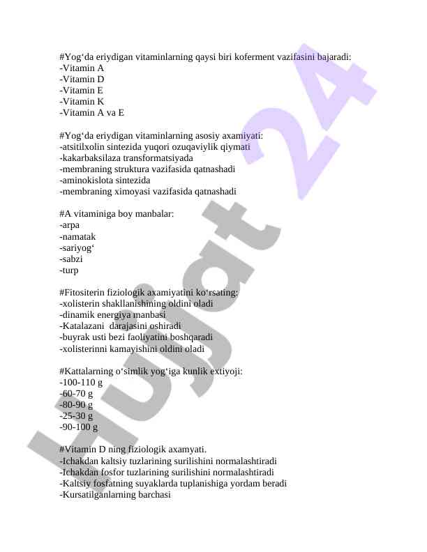 Yog‘da eriyadigan vitaminlar va ularning ahamiyati