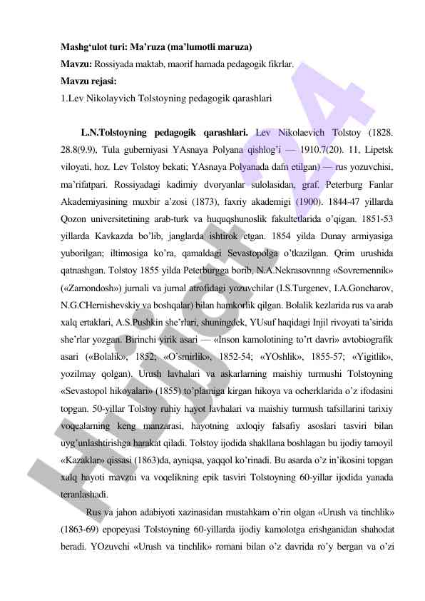 Rossiyada maktab va pedagogik fikrlar