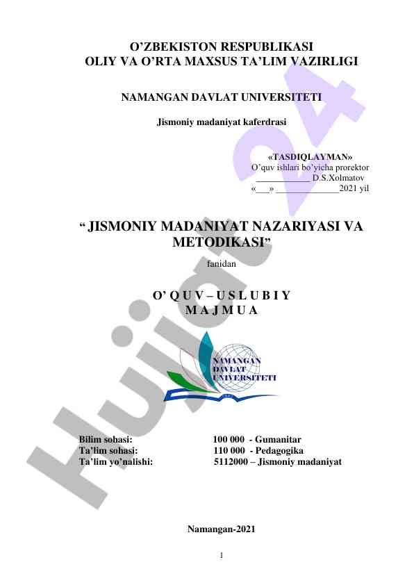 Jismoniy madaniyat nazariyasi va metodikasi uslubiy majmua