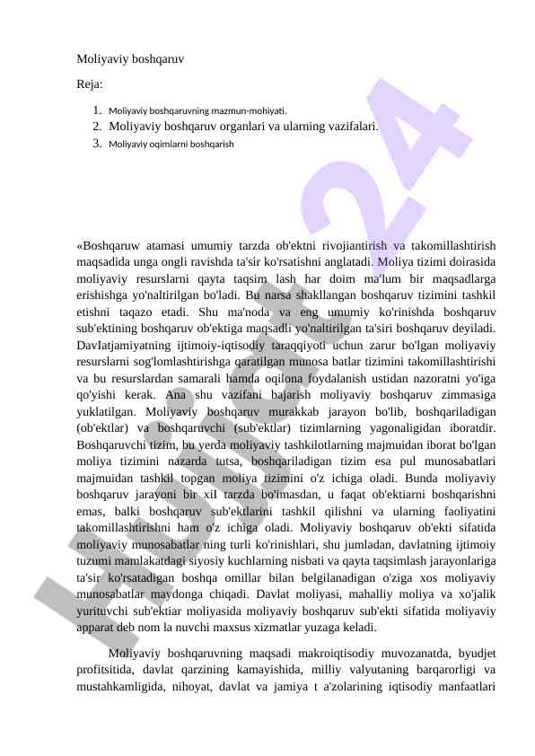 Moliyaviy boshqaruvning mazmuni va vazifalari