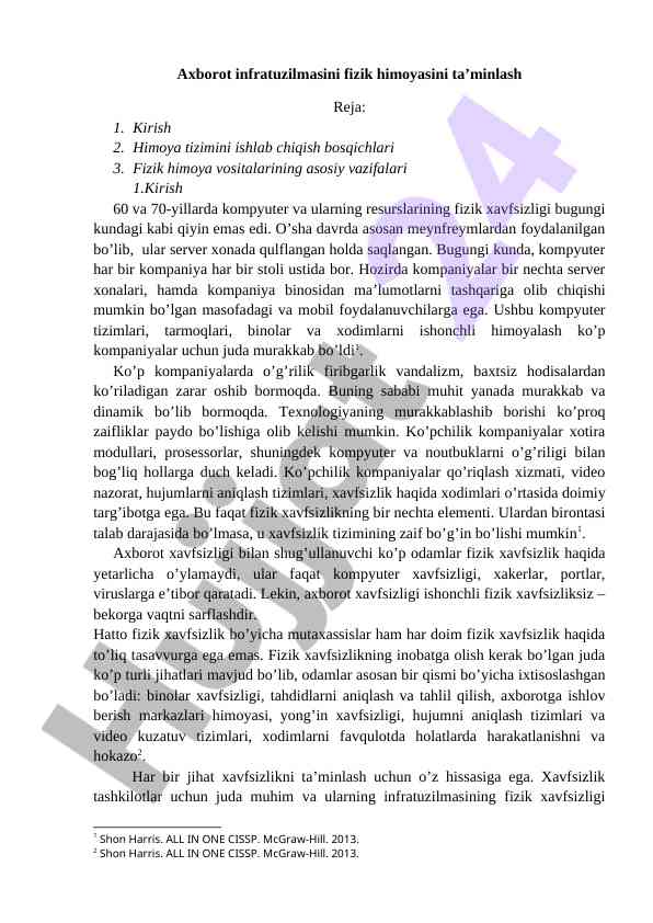 Axborot infratuzilmasini fizik himoyasi