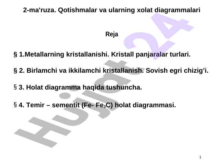 Qotishmalar va ularning xolat diagrammalari