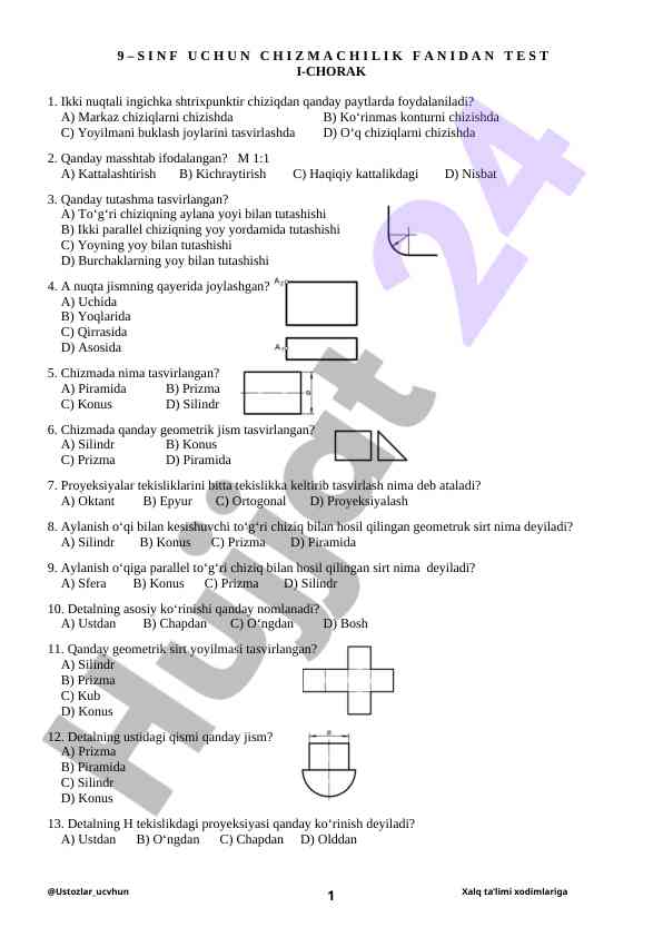 Chizmada foydalaniladigan geometrik belgilar