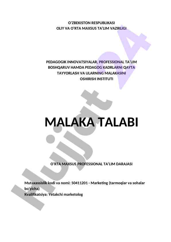 Oliy ta’limda marketing mutaxassisligi malakalari