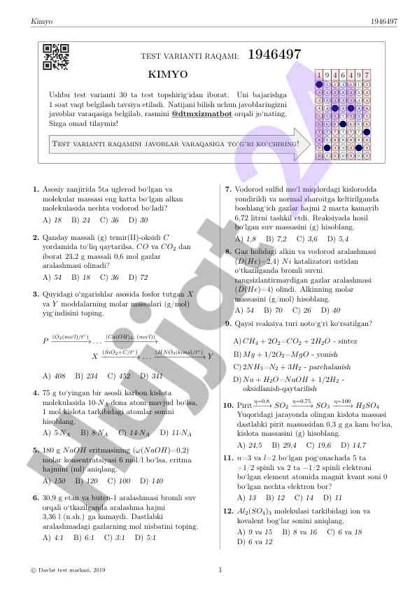 Kimyo test varianti 1946497