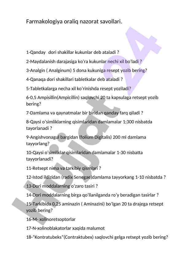 Farmakologiyada dori shakillari va retseptlar