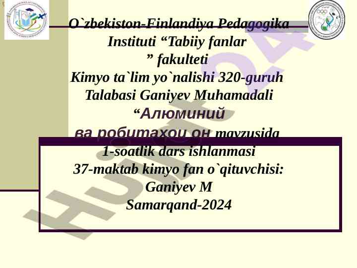 Kimyo ta'lim yo'nalishi dars ishlanmasi