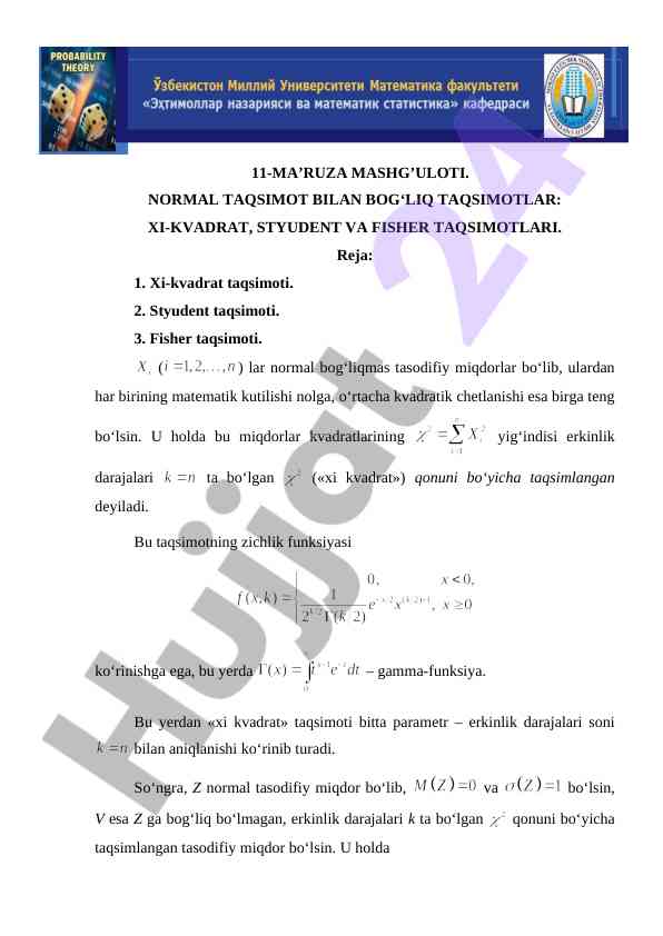 Normal ta distribution bilgan bog‘liq taqsimotlar