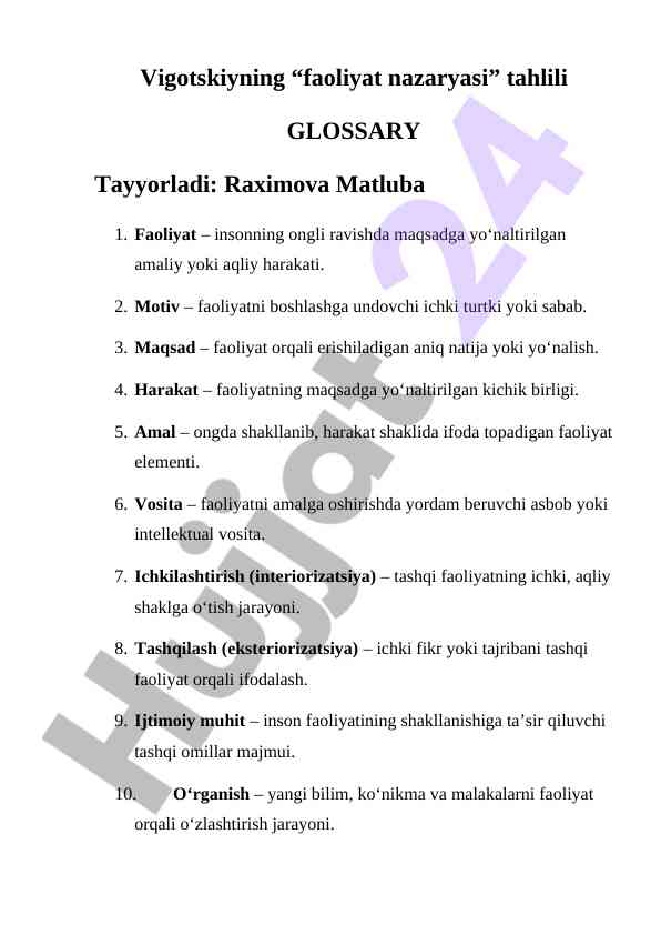 Faoliyat nazariyasi tahlili