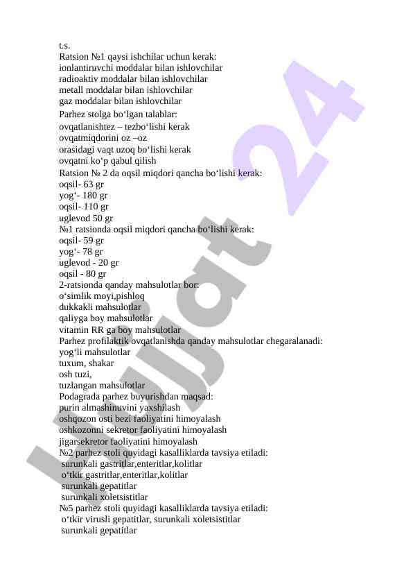 Parhez va ratsion talablari bilan tanishtirish