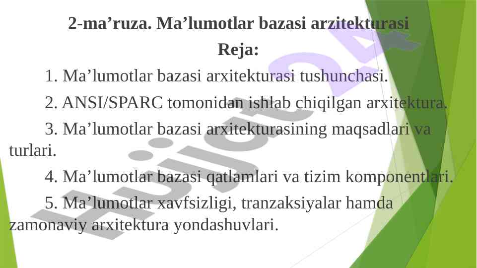 Ma’lumotlar bazasi arxitekturasi tushunchalari