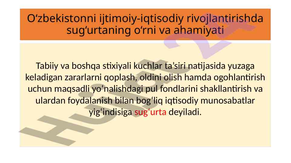 Sug'urta faoliyatini tashkil etish va ahamiyati