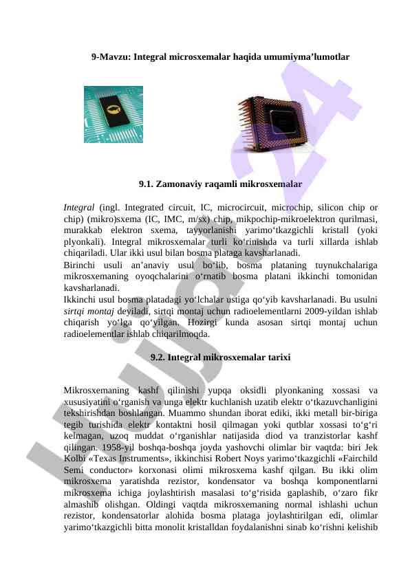 Integral mikrosxemalar haqida umumiy ma’lumotlar